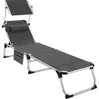 TecTake - ligstoel ligbed zonnebed gestoffeerd, inklapbaar - grijs - 220 x 60,5 x 34 cm, met zijvak