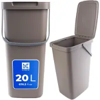 Kadax Afvalemmer met deksel en handvat, plastic afvalemmer voor afvalscheiding, rechthoekige afvalemmer met klapdeksel (bruin, 20 l)