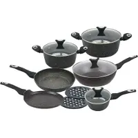 Klausberg GRANIETEN PANNENSET 12 ELEM. KB-7201, Pan + steelpan, Zwart