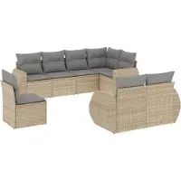 vidaXL 8-delige Loungeset met kussens poly rattan beige