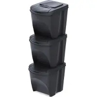 Prosperplast - IKWB25S3W-S433W - Keden Afvalbak Sortibox 25 L Set van 3 - Ecologisch Hout Antraciet