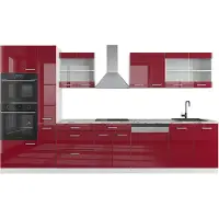 Vicco R-Line Keuken – 350 cm met hoge kast, met marmeren werkblad Rood hoogglans/wit