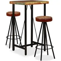Prolenta Maison Exclusive - 3-delige barset, massief gerecycled hout, echt leer en canvas