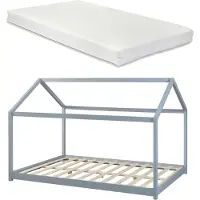 En.casa Kinderbed Cerro huisbed met matras 140x200 cm grijs