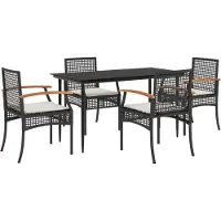 vidaXL 5-delige Tuinset met kussens poly rattan zwart