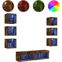 vidaXL 8-delige tv-wandmeubelset met LED bewerkt hout gerookt eiken