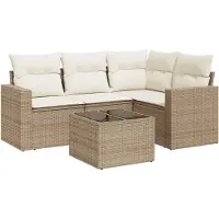 vidaXL 5-delige Loungeset met kussens poly rattan beige
