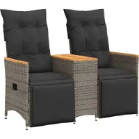 vidaXL Tuinbank 2-zits verstelbaar met tafel poly rattan grijs