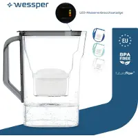 Wessper 2.7L waterfilterkan met filterslijtage-indicator, compatibel met Brita Maxtra, Maxtra+, incl. 1 filter, Kleur: Zwart