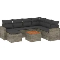vidaXL 8-delige Loungeset met kussens poly rattan grijs