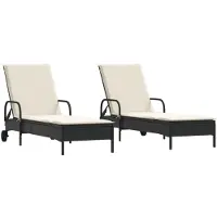 vidaXL Ligstoelen 2 st met kussens poly rattan zwart