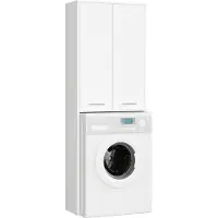 Akord Badkamerkast voor Wasmachine FIN / Hoge Wasmachinekast met 2 Deuren / Furniture Factory / Wit / 64 x 180 x 30 cm