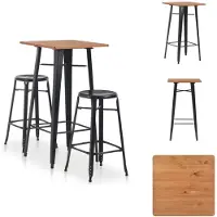 vidaXL Barset Industrieel - Staal/Grenenhout - Zwart/Bruin - 60x60x108 cm - Inclusief 2 barkrukken - Set tafel en stoelen