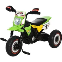 HOMCOM Kinderdriewieler in motorcross-stijl met muziek- en lichteffecten en een opbergbox, groen