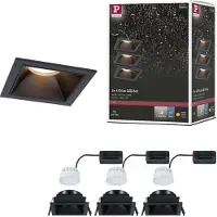 Paulmann LED-inbouwlamp 3-Step-Dim Cole Coin Set van 3 IP44 hoekig 88x88 mm Coin 3x6W 3x470lm 230V dimbaar 2700K Zwart