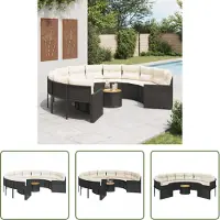 The Living Store Poly Rattan - Tuinbank - Tuinbank met tafel en kussens rond poly rattan zwart - Zwarte Tuinbank - Buitendining - Lounge Set