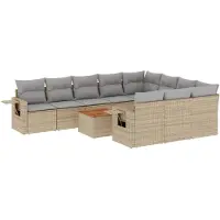 vidaXL 11-delige Tuinset met kussens poly rattan beige