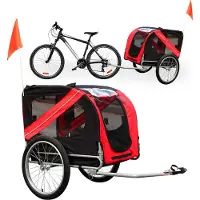 Wiltec Fietsaanhanger voor honden, 220x700x78 cm, rood-zwart, met veiligheidskoppelingsmechanisme, aanhanger voor fietsen met vliegennet en regenbescherming