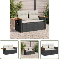 The Living Store Lounge Set - Tuinbank - Tuinbank 2-zits met kussens poly rattan zwart - Buitendecoratie - Outdoor Furniture - Patio Furniture