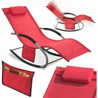 SoBuy OGS28-Rx2 Ligstoelen Set van 2 – Rood – 143x57x85 cm – Ergonomische Schommelstoelen met Hoofdsteun en Zijvak