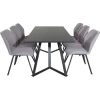 Ebuy24 MarinaBLBL eethoek eetkamertafel zwart en 6 Gemma eetkamerstal grijs.