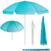 Kadax Ronde parasol, 220 x 142-224 cm, terrasparasol, balkonscherm, in hoogte verstelbare parasol voor balkon, tuin, terras, zwembad en strand, blauw, Groß