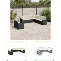 The Living Store Tuinset - Loungeset - 9-delige Loungeset met kussens poly rattan zwart - Lounge Set - Poly Rattan - Zwarte Loungebank