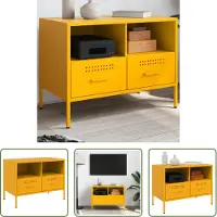 The Living Store Industrieel Design - Tv-meubel - Tv-meubel 68x39x50,5 cm staal mosterdgeel - Koudgewalst Staal - Mustard Geel - Opbergruimte
