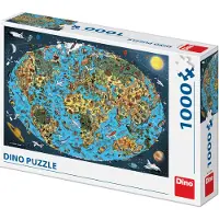 Dino Bikes Puzzel: Gekleurde wereldkaart, 1000 stukjes