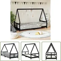 The Living Store Houten Bed - Kinderbed - Kinderbedframe 80x200 cm massief grenenhout zwart - Kids Bed - Huisjesbed - Kinderkamers