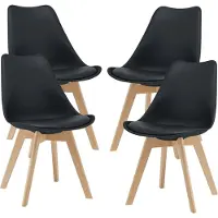En.casa Eetkamerstoel 'Fläten', set van 4, gestoffeerde stoel, kunstleer, zwart
