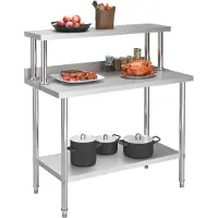 vidaXL Keukenwerktafel met bovenschap 120x60x120 cm roestvrij staal