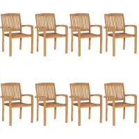 vidaXL Tuinstoelen stapelbaar 8 st met kussens massief teakhout