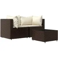 Syfax 3-delige Loungeset met kussens poly rattan bruin