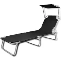 vidaXL - Vouwbaar ligbed met verstelbaar zonnedak zwart 189 x 58 x 27 cm