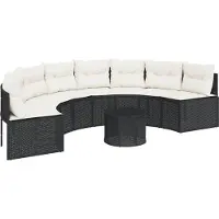 Syfax Tuinbank met tafel en kussens halfrond poly rattan zwart