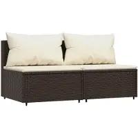 Syfax Tuinmiddenbanken met kussens 2 st poly rattan bruin