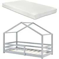 En.casa Kinderbed Knätten grenen met matras 90x200 cm lichtgrijs