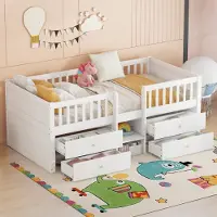 Aiorber kinderbed, 90x200 cm, met 4 lades, gemaakt van beukenhout, duurzaam en langdurig, voorzien van een spijlen, een ladder, hoge veiligheidsspijlen, wit (zonder matras)