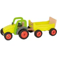 Goki Houten voertuig - Tractor Met Aanhangwagen - Met 2 Delen - Rubberen Banden - 3 Jaar