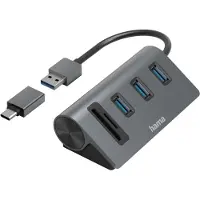 Hama USB 3.2 Gen 1-hub 5 poorten Met ingebouwde SD-kaartlezer, Met USB-C stekker Grijs