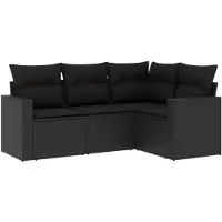 vidaXL 4-delige Loungeset met kussens poly rattan zwart