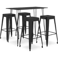 The Living Store Zwarte Bartafel - Bartafel - 5-delige Barset zwart - Barset - Bistro Meubels - Loungemeubels