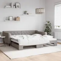 Prolenta Maison Exclusive - Uittrekbaar dagbed, taupekleurig, 100x200 cm, met stoffen bekleding