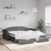 Prolenta Maison Exclusive - Uittrekbaar dagbed met lades, donkergrijs, 90x190 cm, gestoffeerd