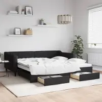 Prolenta Maison Exclusive - Uittrekbaar dagbed met lades, zwart, 100x200 cm, gestoffeerd