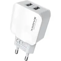 Xssive wandlader met 2 USB-poorten, elk 2.1A, geschikt voor reizen. Inclusief 1 meter USB-C (USB-C) oplaadkabel, wit