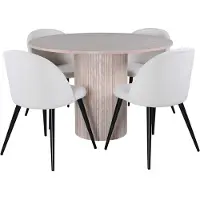 Ebuy24 BiancaROWW eethoek eetkamertafel eik fineer wit washed en 4 Velvet eetkamerstal fluweel beige, zwart.