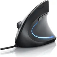 CSL Verticale muis, bedrade, ergonomische USB-muis voor rechtshandigen, 5 knoppen, instelbare resolutie van 1000 tot 1600 dpi, optische sensor, 1,5 meter kabel, 172 gram, zwart