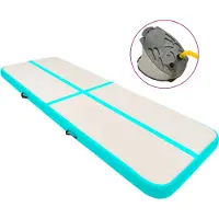 The Living Store Fitnessmat - Gymnastiekmat - Gymnastiekmat met pomp opblaasbaar 500x100x15 cm PVC groen - Yogamat - Pvc Mat - Opblaasbare Mat